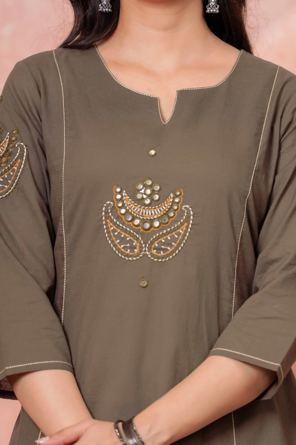 Resham Military Green Embroidered Kurta Set