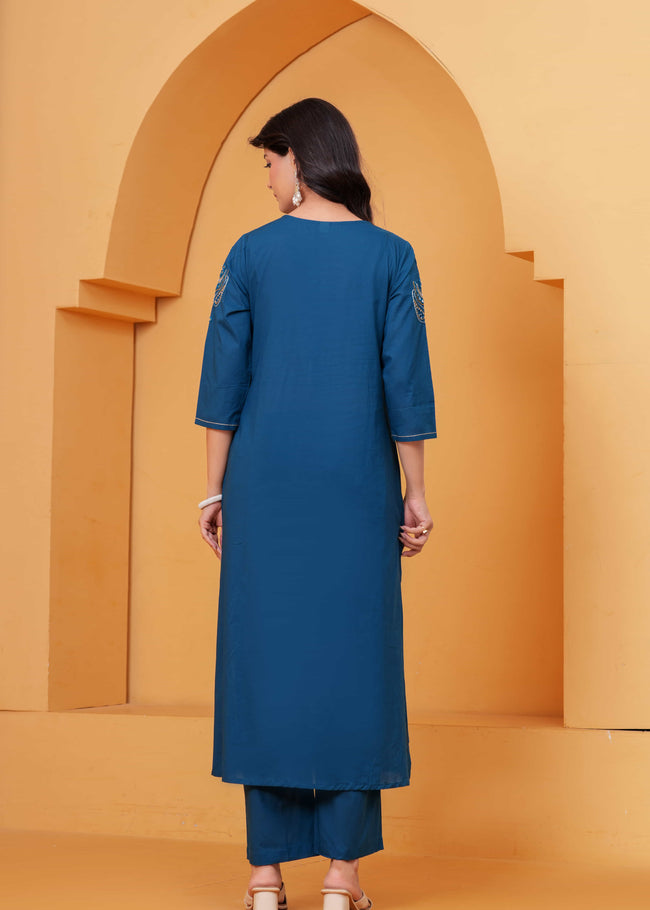 Resham Teal Embroidered Kurta Set