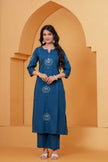 Resham Teal Embroidered Kurta Set