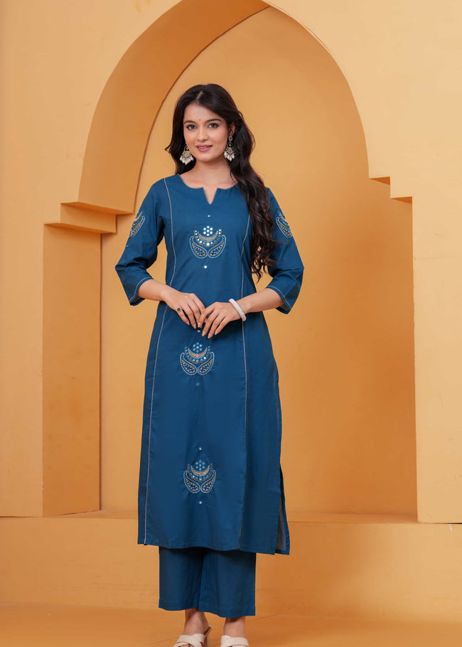 Resham Teal Embroidered Kurta Set