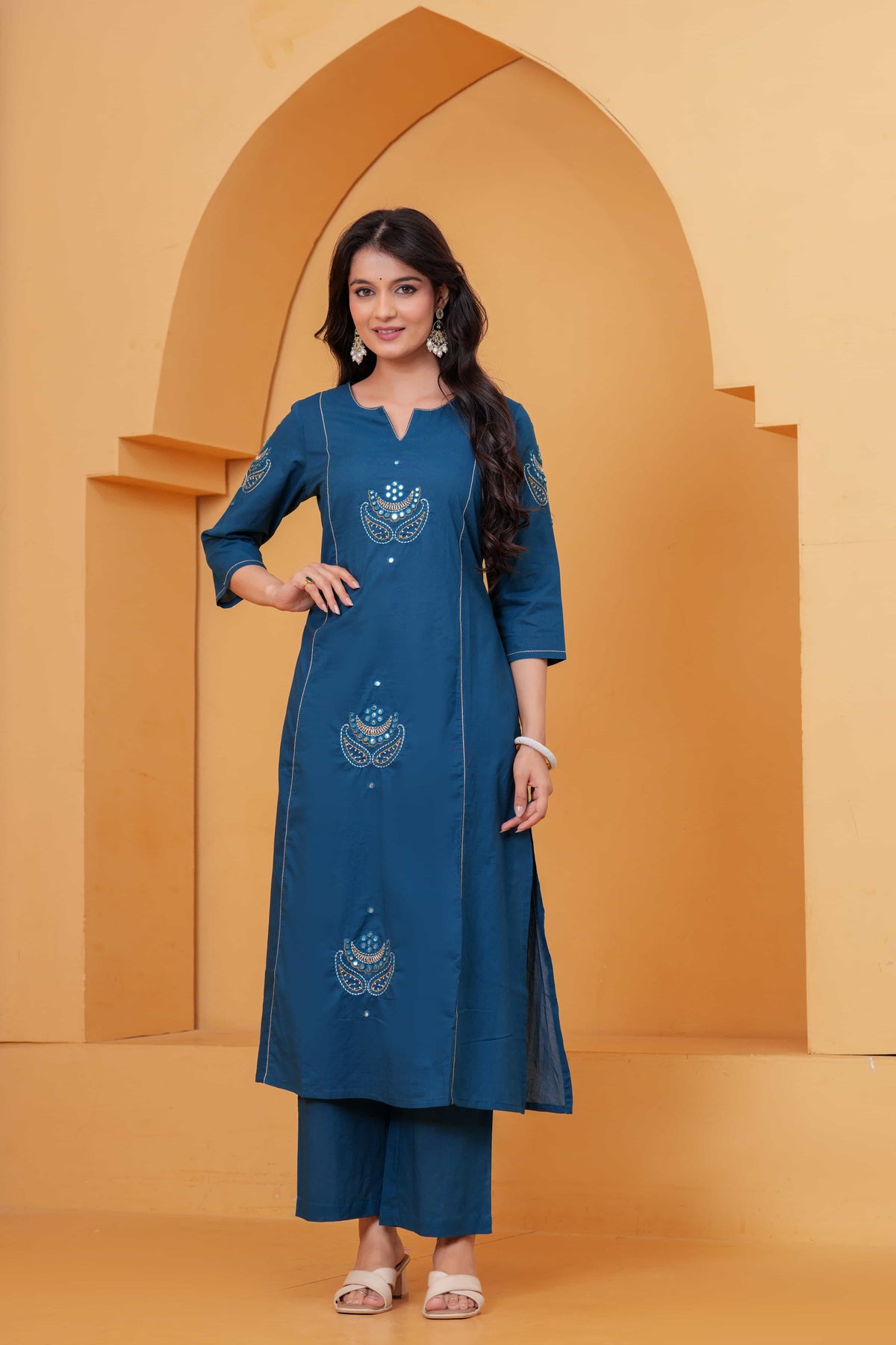 Resham Teal Embroidered Kurta Set