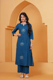 Resham Teal Embroidered Kurta Set