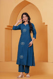 Resham Teal Embroidered Kurta Set