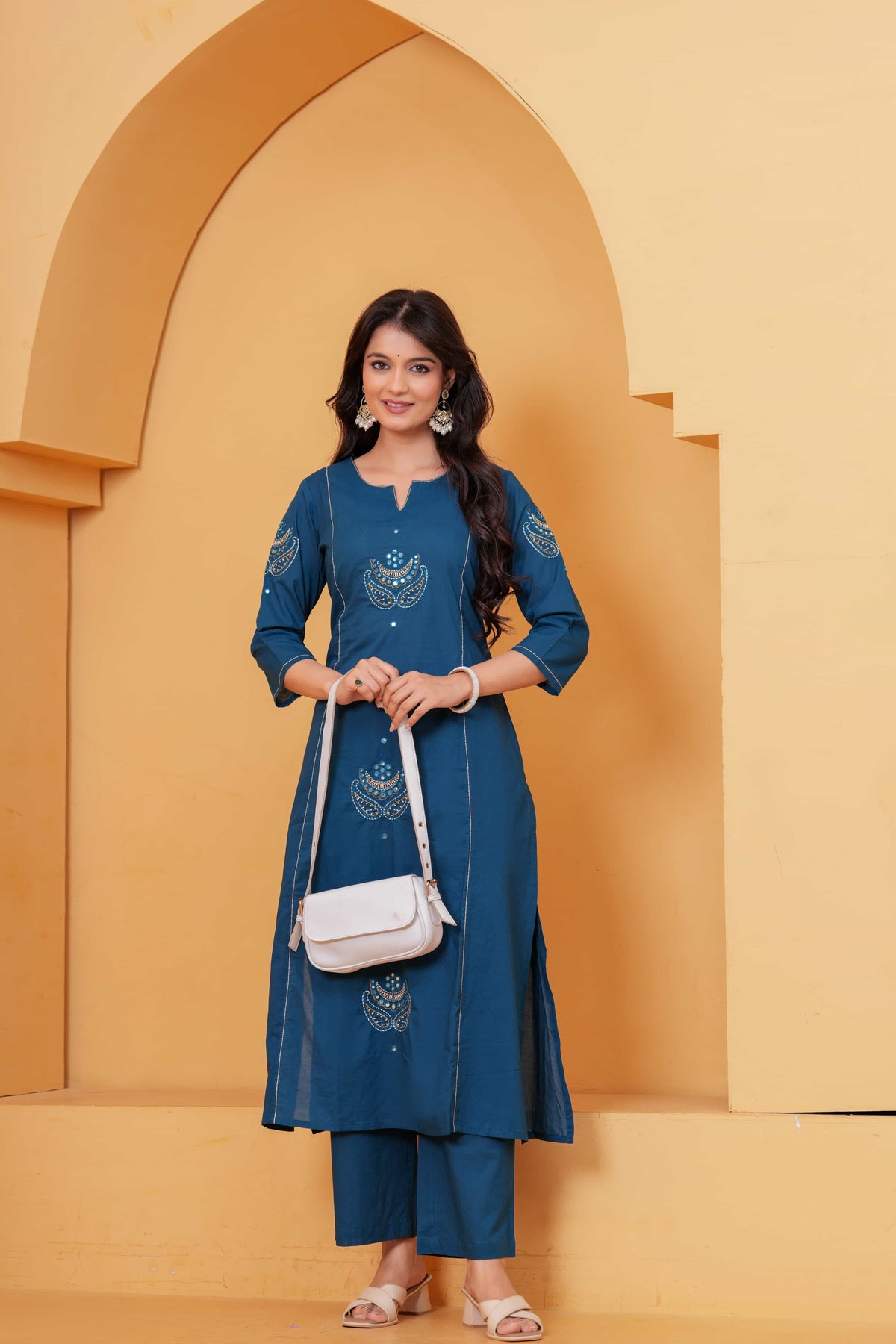 Resham Teal Embroidered Kurta Set