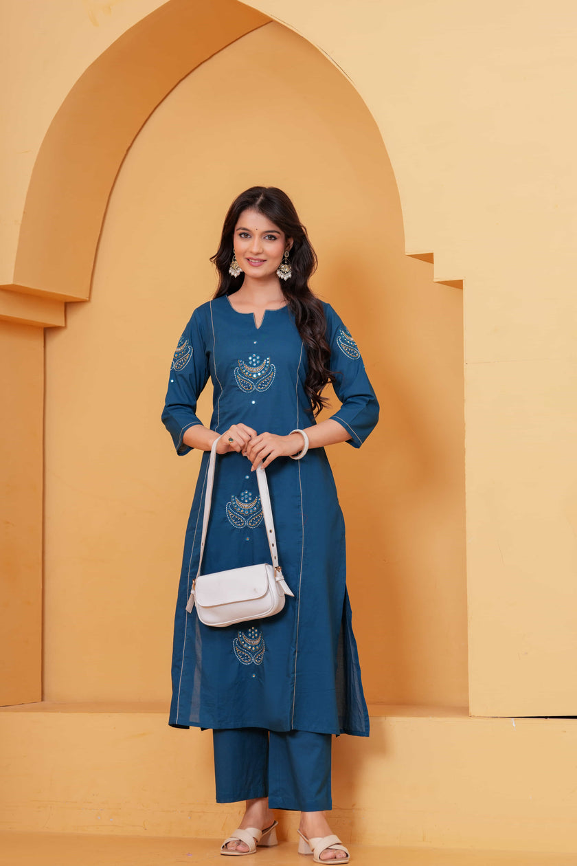 Resham Teal Embroidered Kurta Set