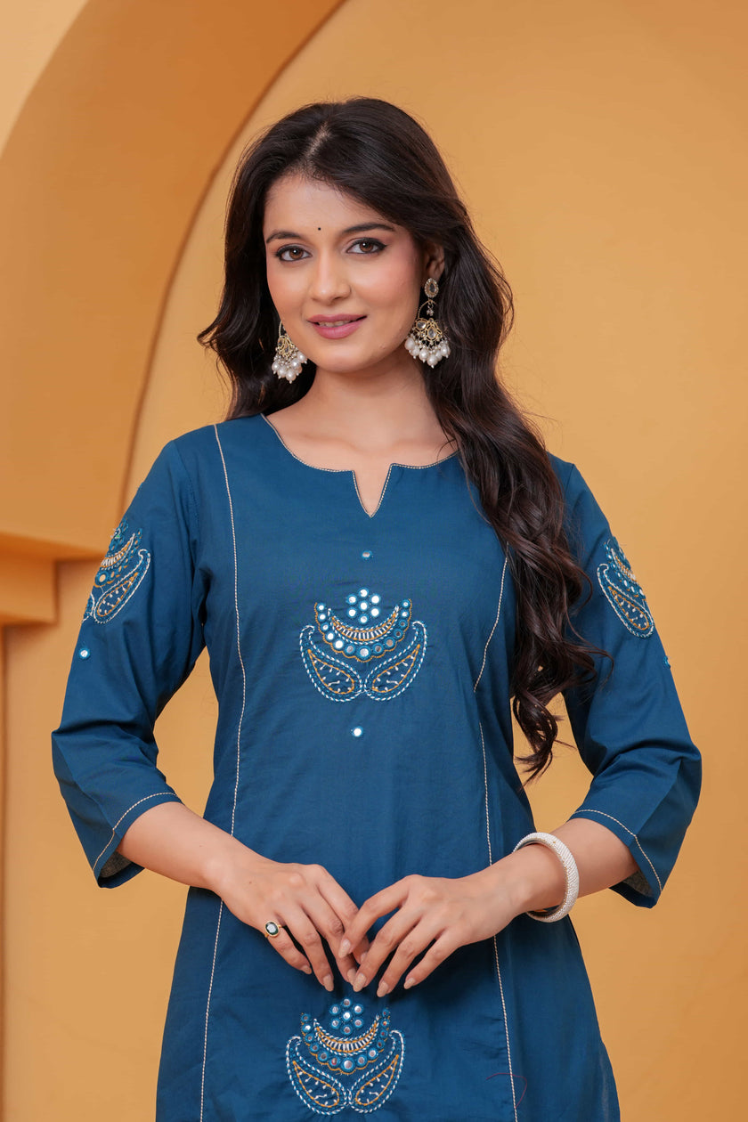 Resham Teal Embroidered Kurta Set