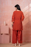 Rust Floral Embroidered Kurta Set