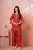 Rust Floral Embroidered Kurta Set