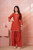 Rust Floral Embroidered Kurta Set