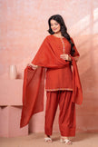 Rust Floral Embroidered Kurta Set