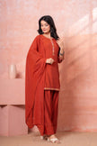 Rust Floral Embroidered Kurta Set