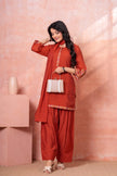 Rust Floral Embroidered Kurta Set
