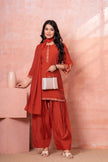 Rust Floral Embroidered Kurta Set