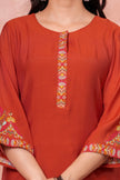Rust Floral Embroidered Kurta Set