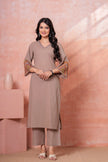 Saanjh Taupe Embroidered Kurta Set