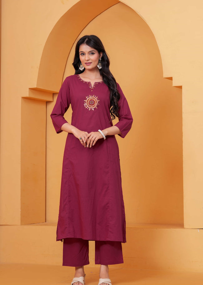 Vedika Maroon Metal Work Co-ord Set