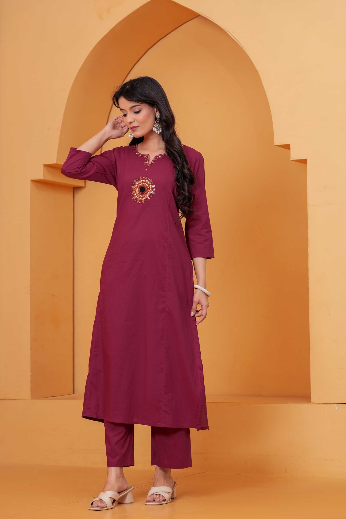 Vedika Maroon Metal Work Co-ord Set