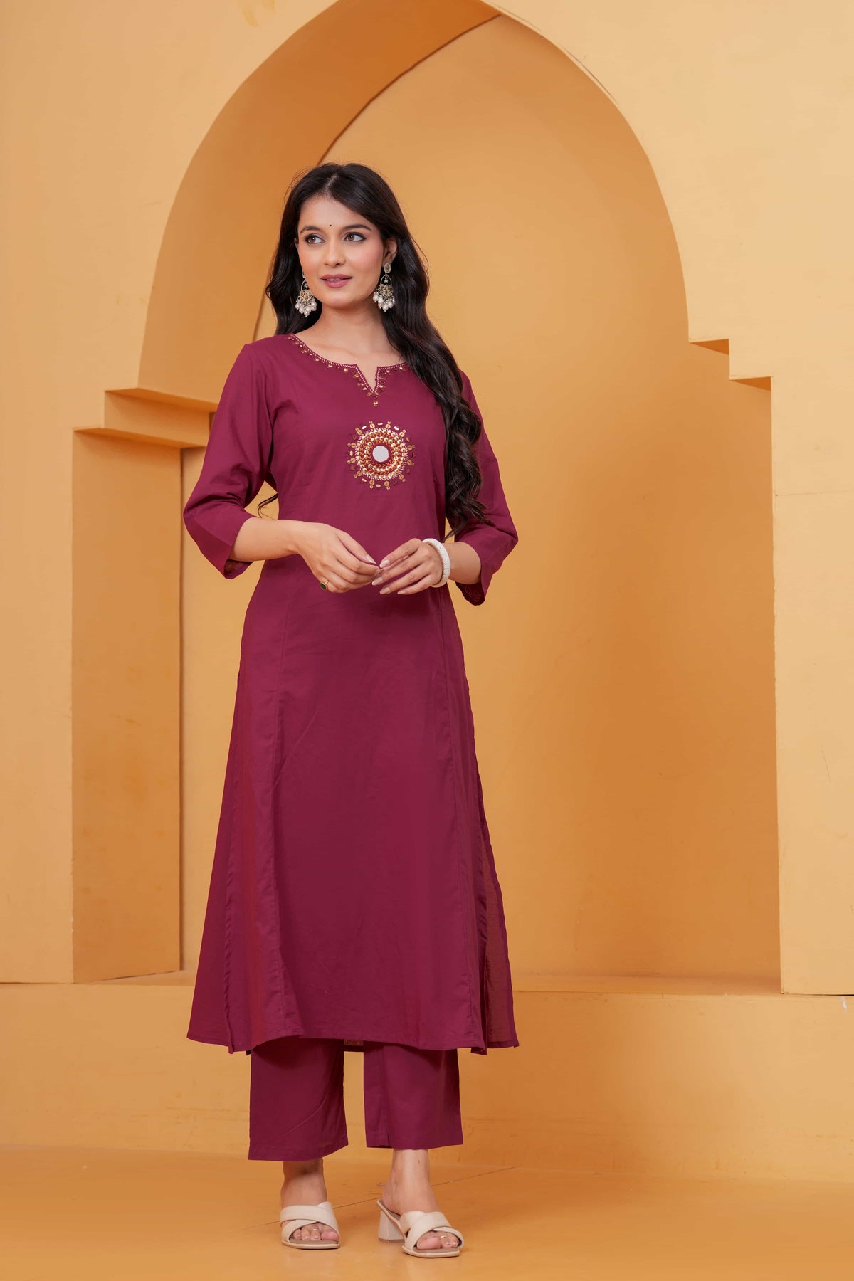 Vedika Maroon Metal Work Co-ord Set