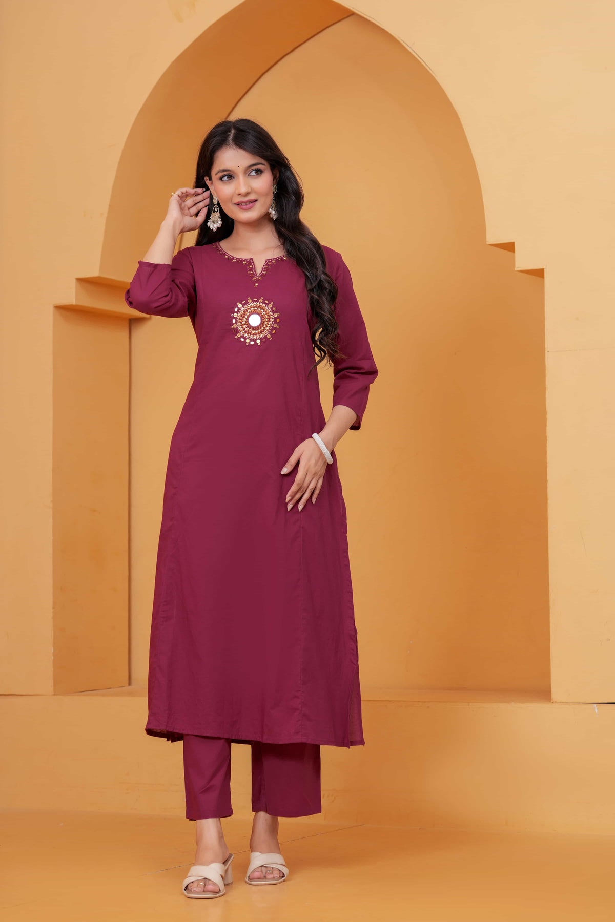 Vedika Maroon Metal Work Co-ord Set