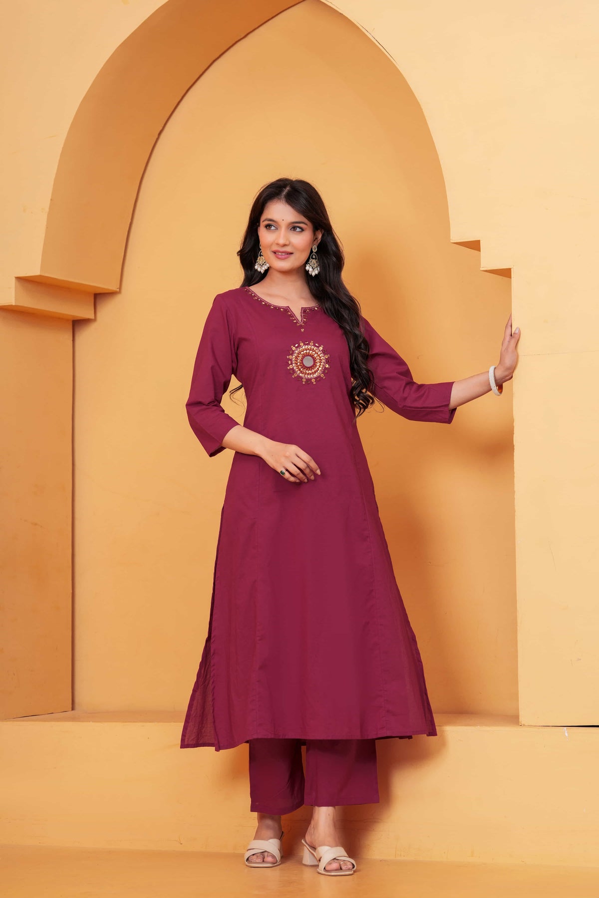 Vedika Maroon Metal Work Co-ord Set