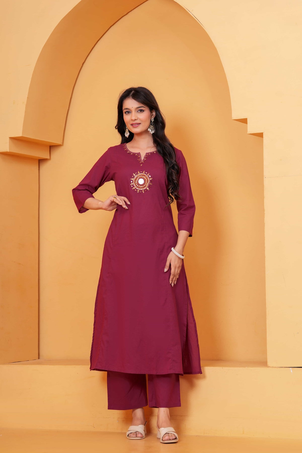 Vedika Maroon Metal Work Co-ord Set