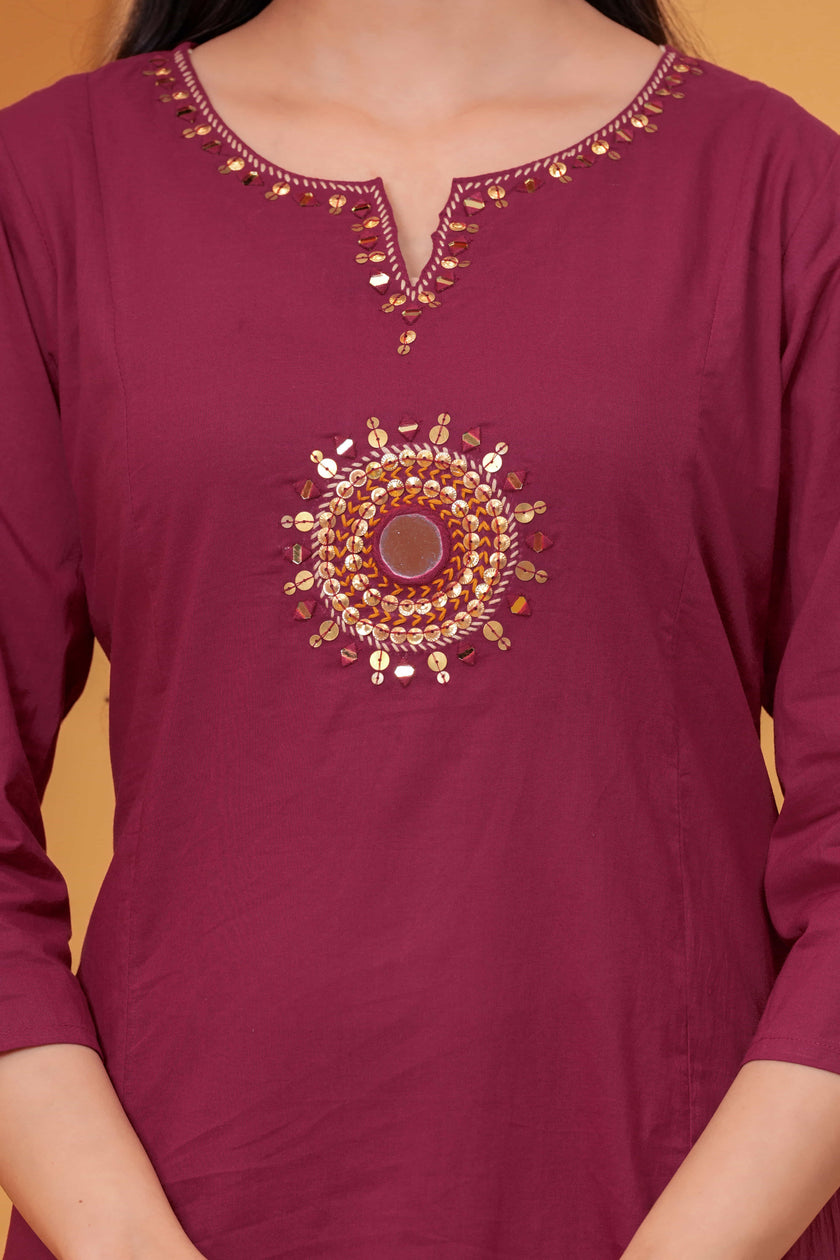 Vedika Maroon Metal Work Co-ord Set