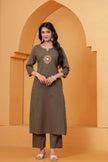 Vedika Military Green Metal Work Co-ord Set