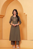 Vedika Military Green Metal Work Co-ord Set