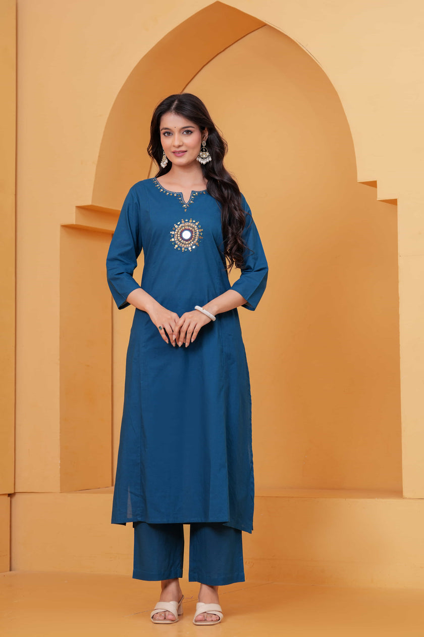 Vedika Teal Metal Work Co-ord Set