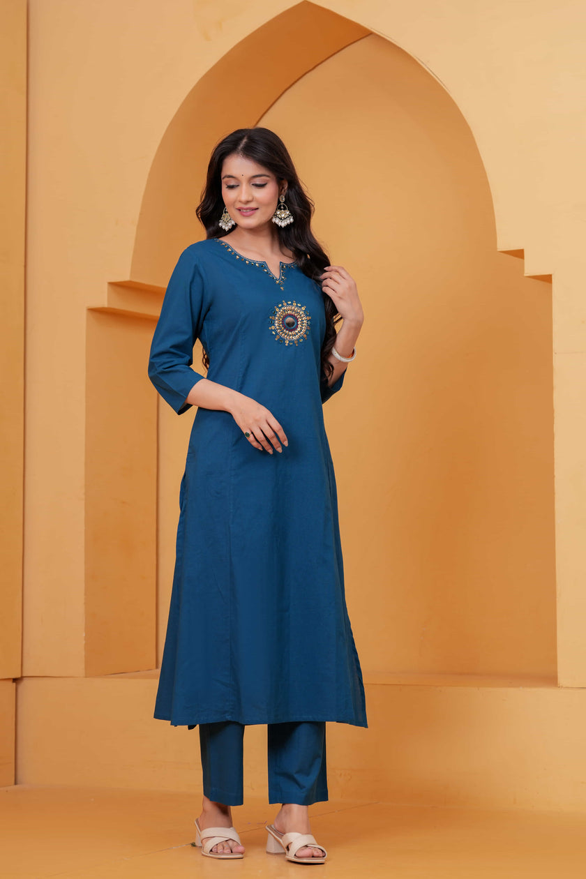 Vedika Teal Metal Work Co-ord Set