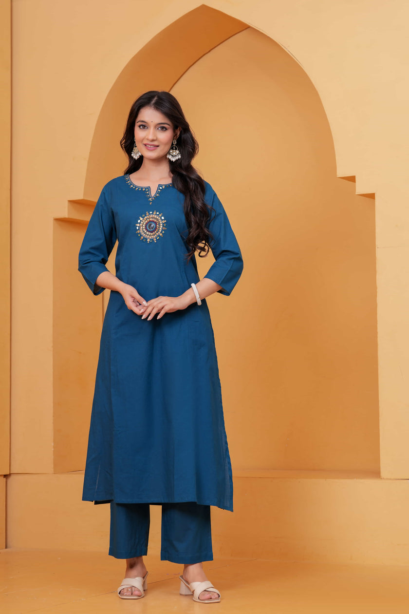 Vedika Teal Metal Work Co-ord Set